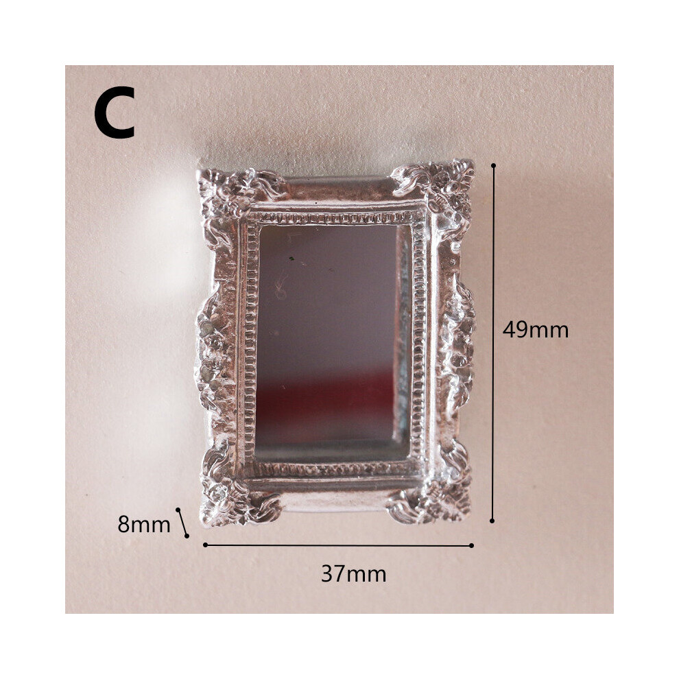 Mini Classical Mirror Self-Adhesive Safety Resin Round Carved Accessories Living Scene Model Doll House Supplies