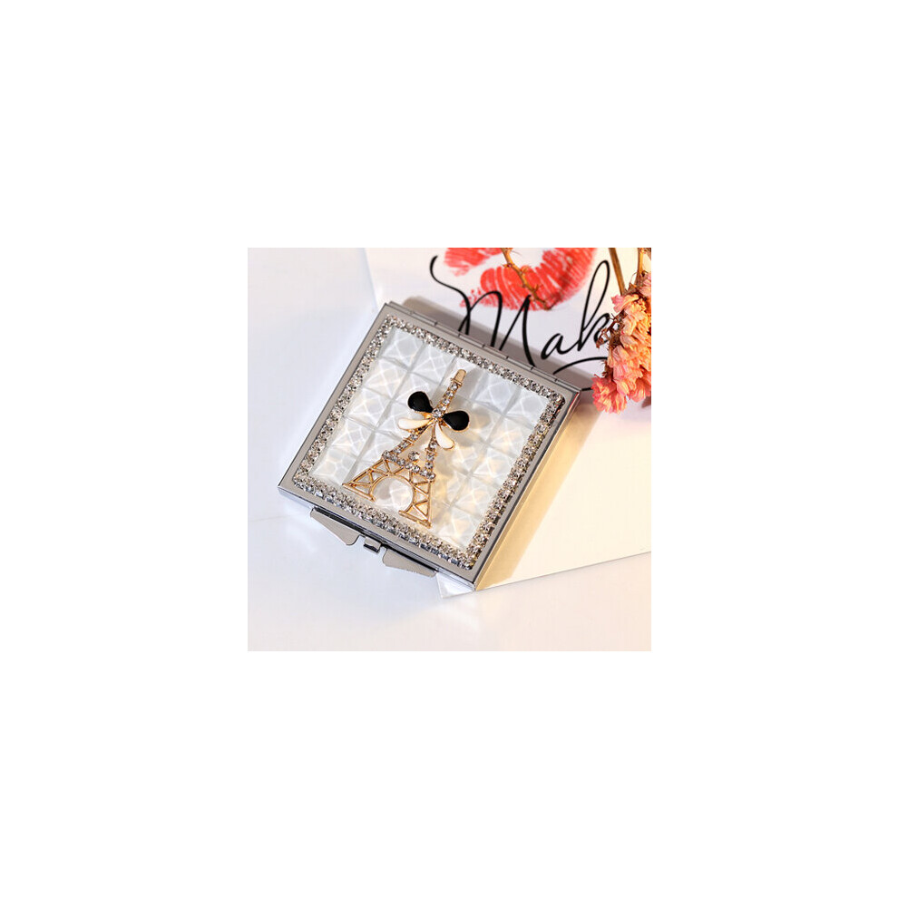 Mini Folding Portable make-up Cosmetic beauty makeup compact pocket mirror,girl gifts,bling crystal rhinestone Eiffel tower