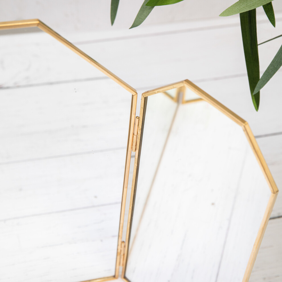Mirror Dressing Tabletop Gold Metal Edge Triple Folding Vanity Mirror