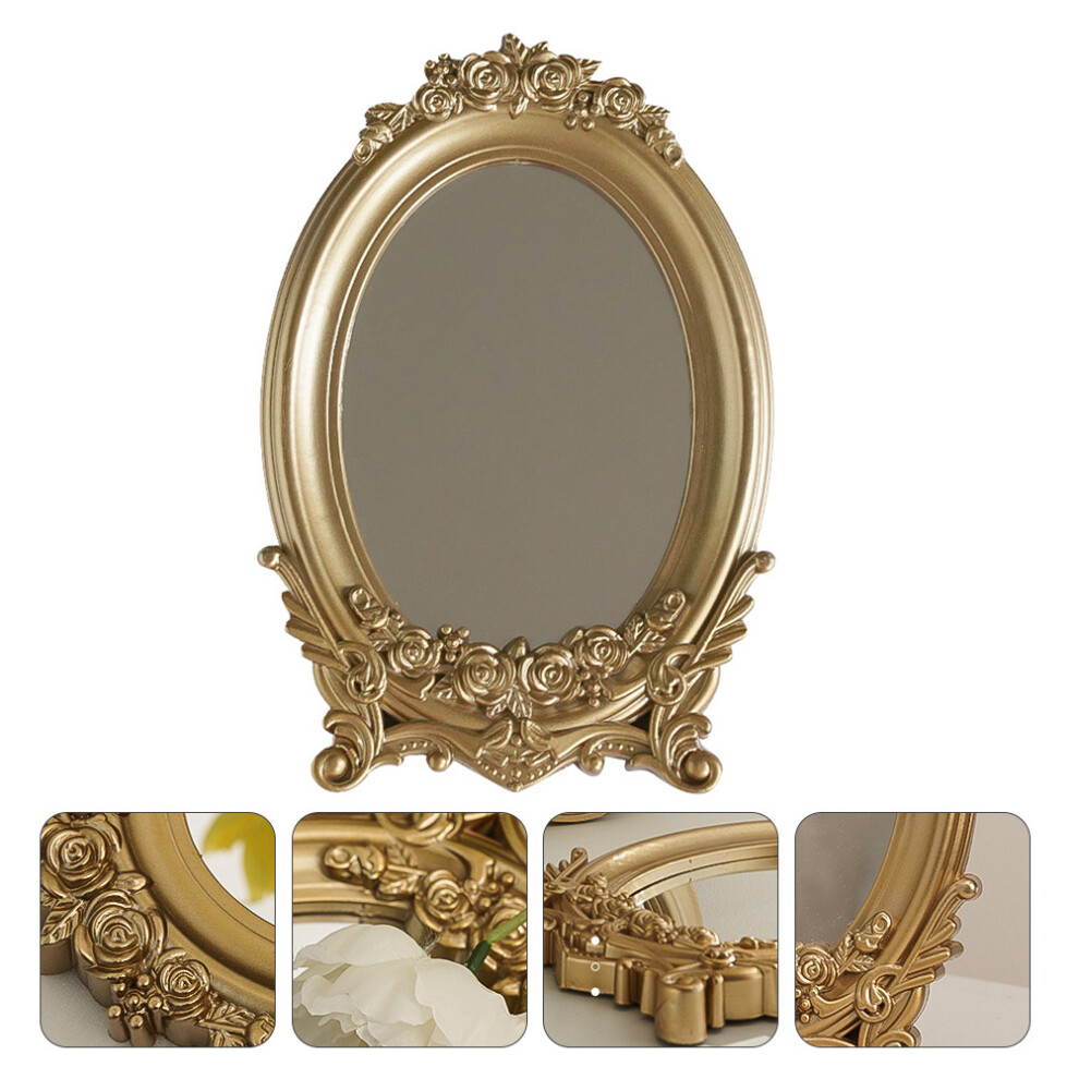 Mirror Vintagestand Decorative Desktray Goldvanity Makeup Mirrors Countertop Tables Antiquedesktop Centerpieces Tabletop Oval