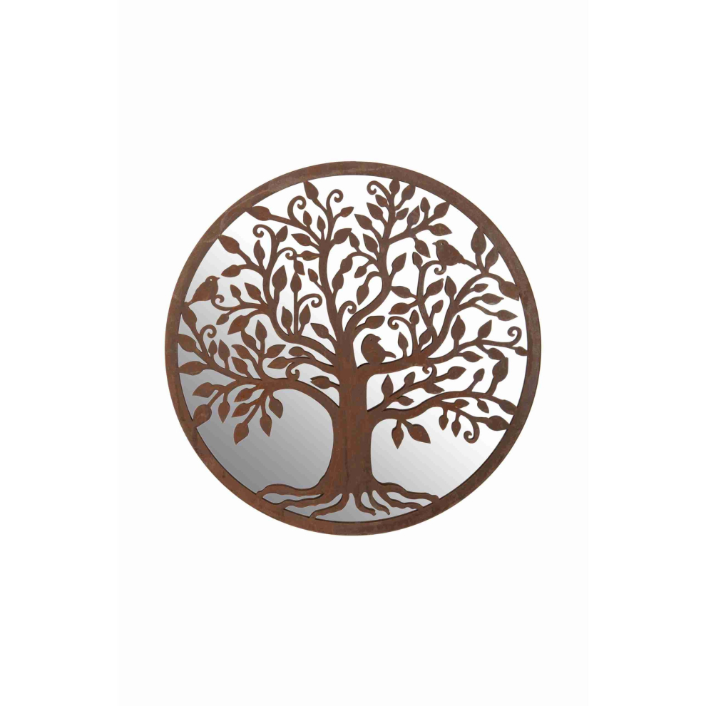Mirrored Bird Tree Of Life Metal Round Wall Art Garden Plaque