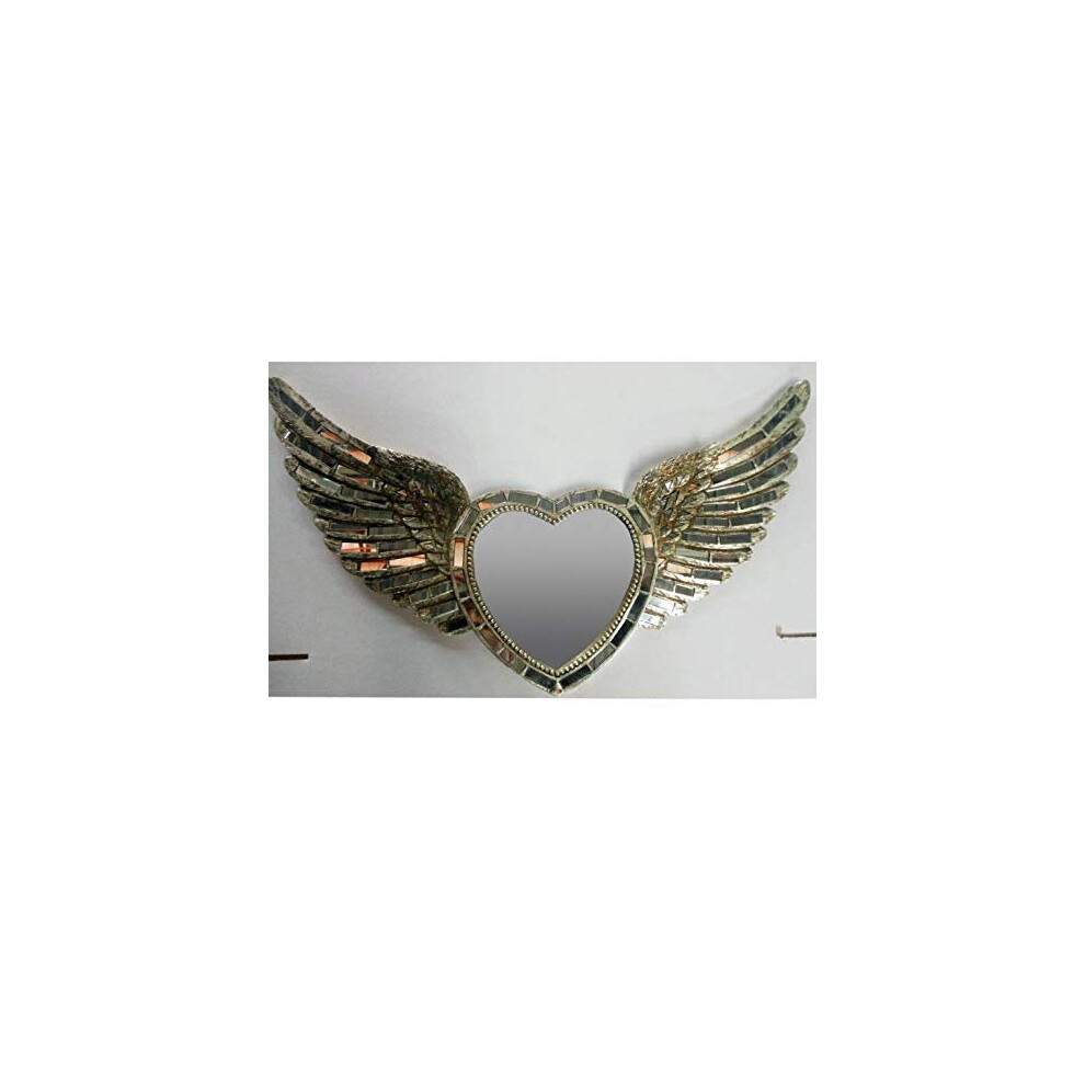 Mirrors Angel Wings Heart Shaped Feathered Rounded Woode