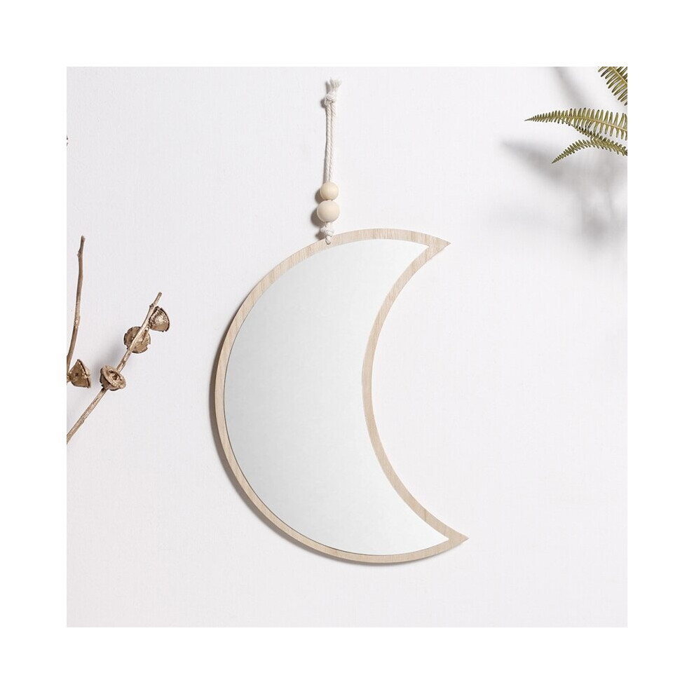 Moon Phase Mirror Natural Decor Acrylic Wall Decorative Mirror Interior Wooden Moon Shaped Mirror Bohemian Decor