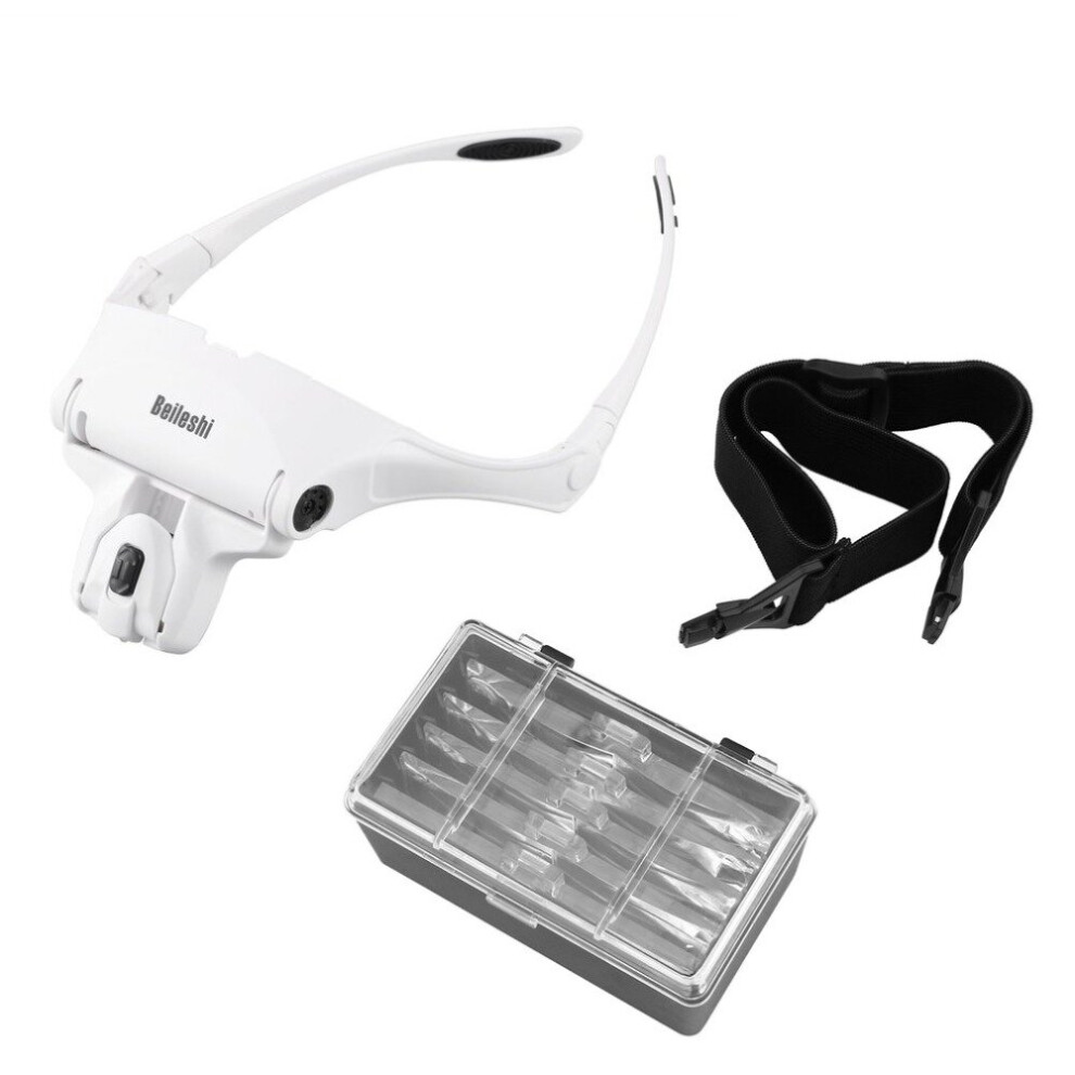 Multiple lens Magnifying Glasses 9892B1 Magnifier Interchangeable 5 Pcs Lenses Headband 2LED Head Lamps