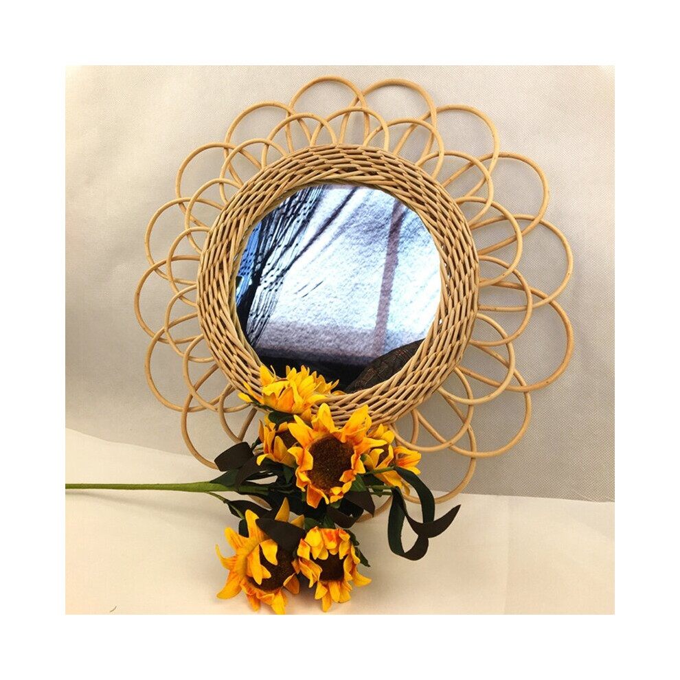 N58C Natural Rattan Innovative Art Decorative Makeup Mirror Dressing Living Room Bathroom Wall Hanging Craft Photography Prop
