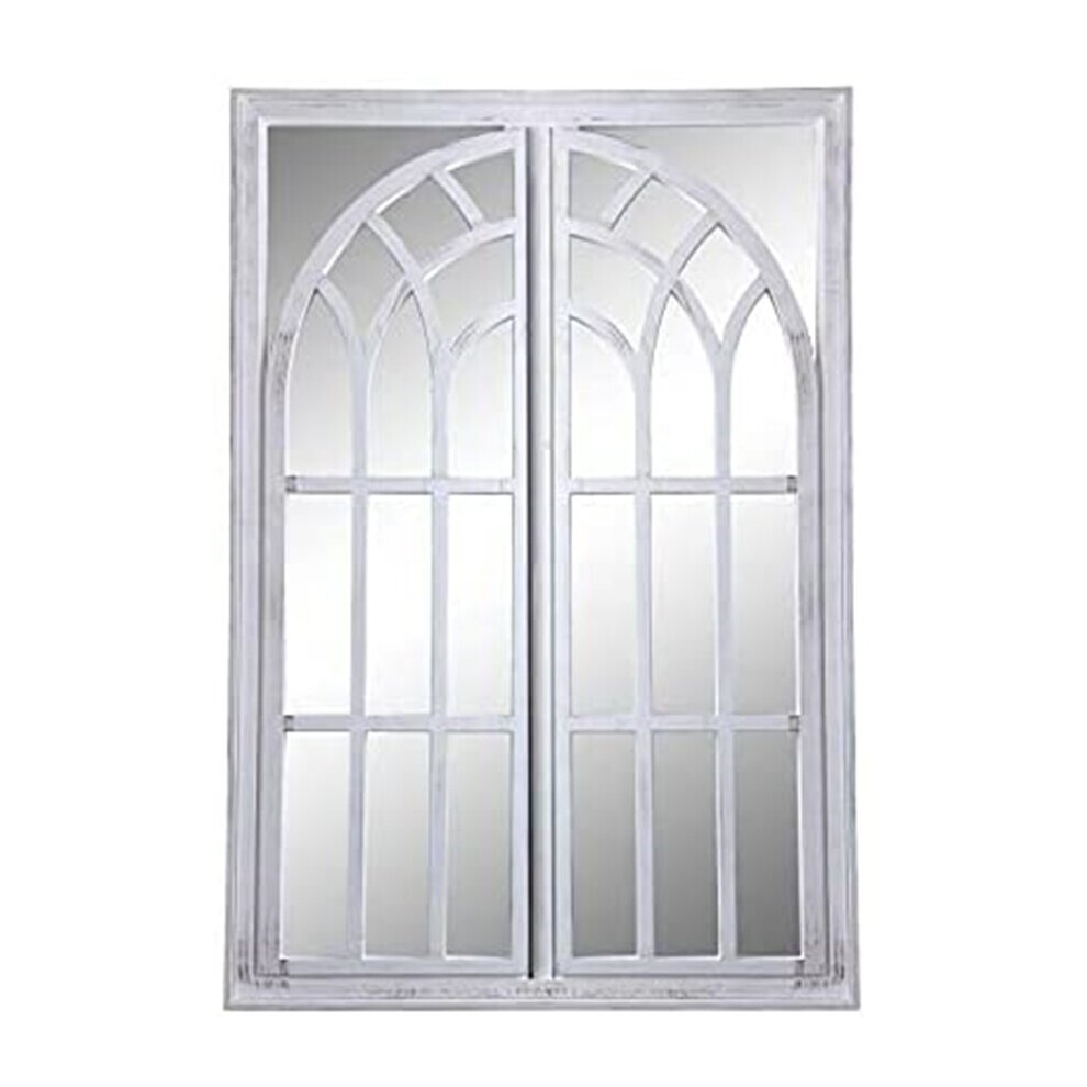 New Ex Large Rustic White Window Style Arch Wall Mirror 66X96Cm