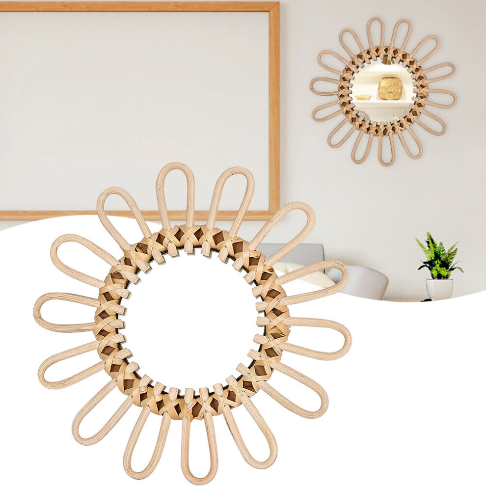 Nordic Rattan Makeup Mirror Wall Hanging Creative Art Decorative Mirror Photo Props Home Decor Ornament for Dressing Bathroom