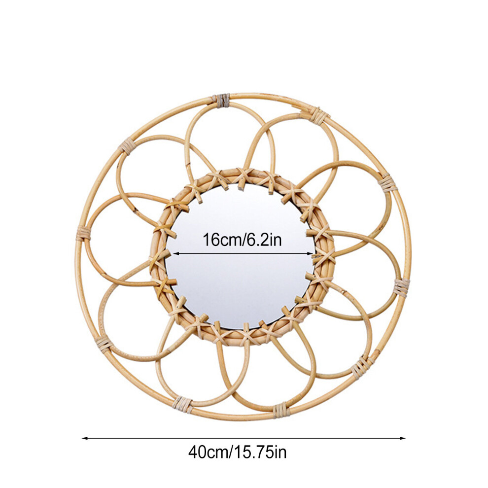 Nordic Style Hanging Wall Mirror Rattan Round Makeup Mirror Art Ornament For Apartment Living Room Bedroom Home Decor