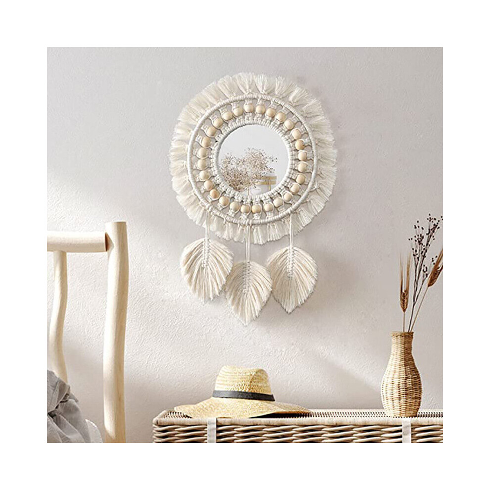 Nordic Wall Hanging Woven Tapestry Leaf Decoration Mirror Bohemian Home Decoration mirror wall