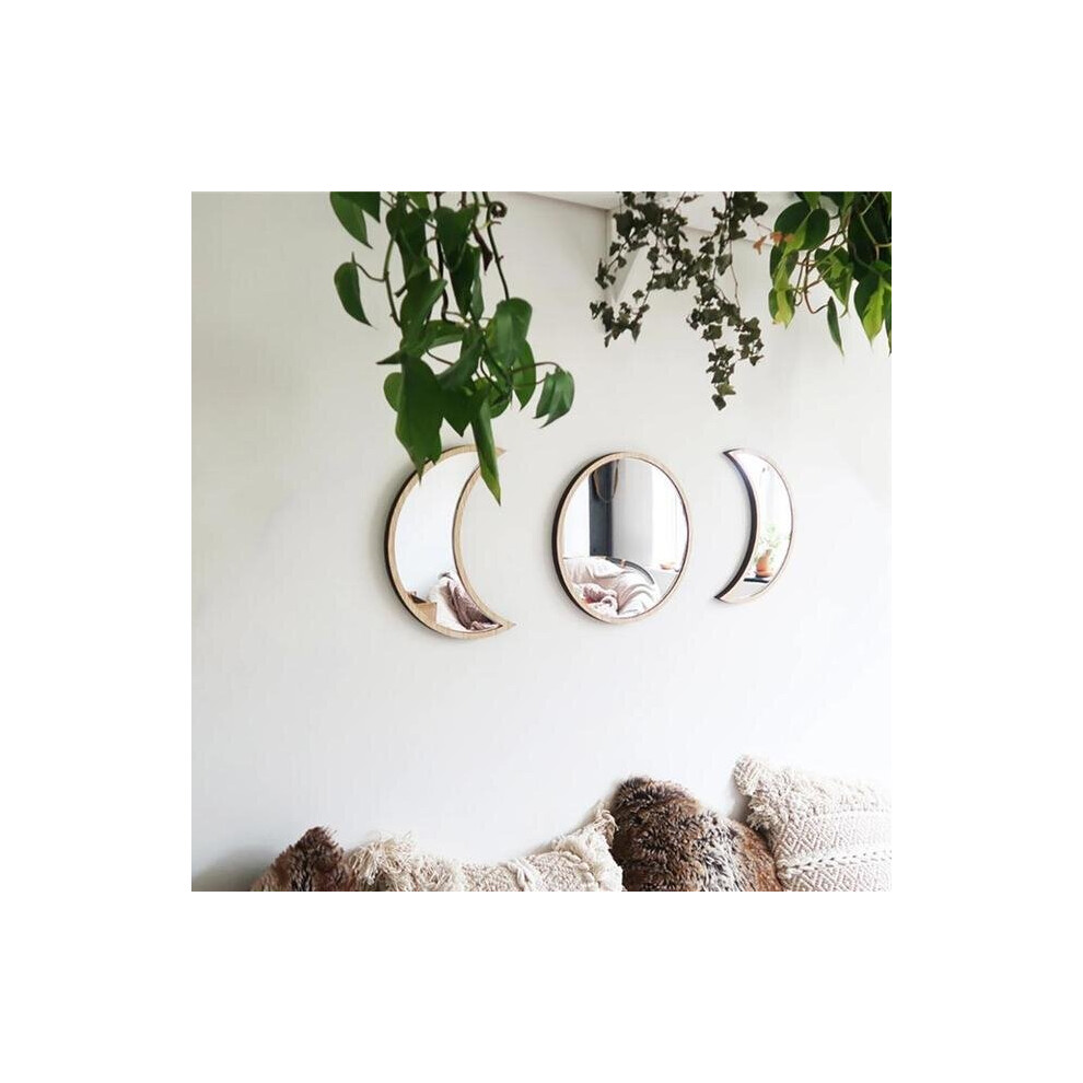 Nordic Wooden Decorative Mirror Moon Phase Round Wall Acrylic Looking Glass Stickers Bedroom DIY Home Decoration Crafts