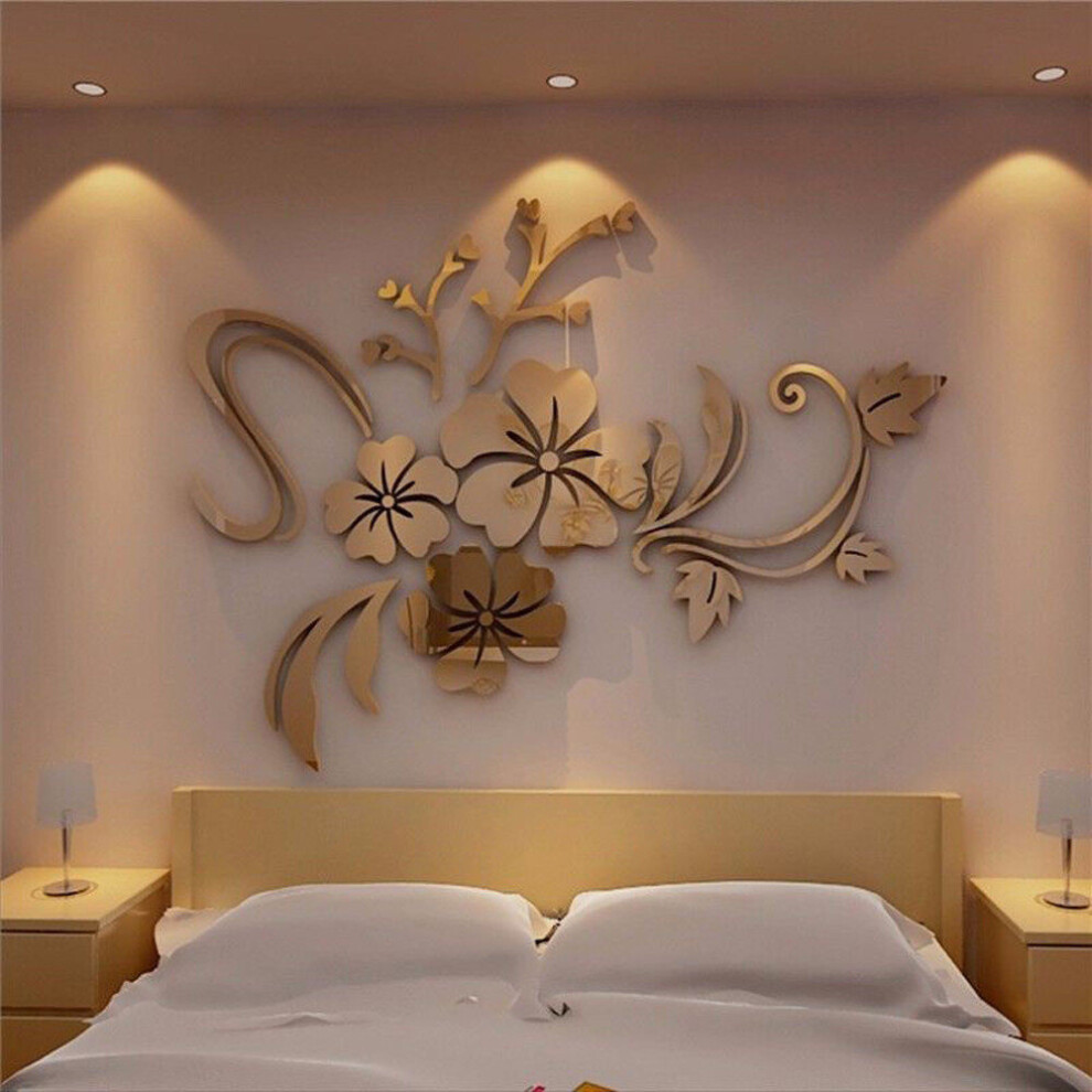 Novelty 3D Mirror silver Flower Wall Stickers Purple Party Wedding Decoration Home Decor Wall Sticker