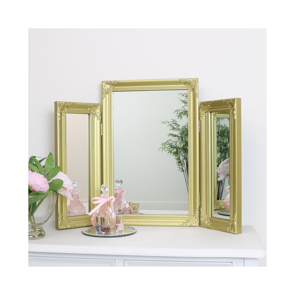 Ornate Gold Triple Dressing Table Mirror 55cm x 74cm