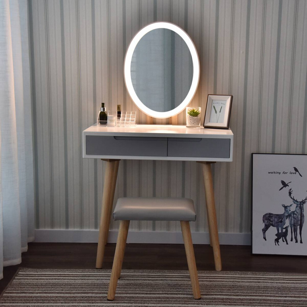 (Oval Mirror) Dressing Table 3 Modes Mirror Stool Drawer 80*40