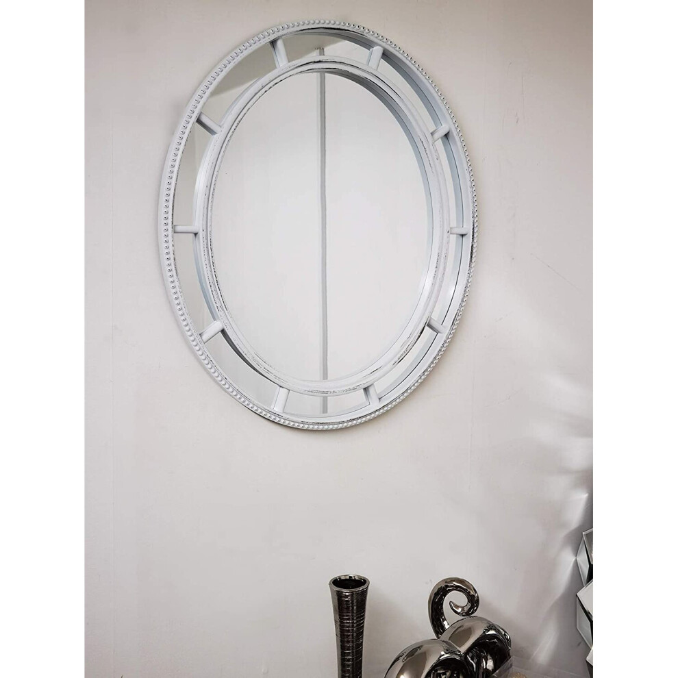 Oval - Vintage White Shabby Chic Oval Window Mirror 48.5X58.5X3Cm