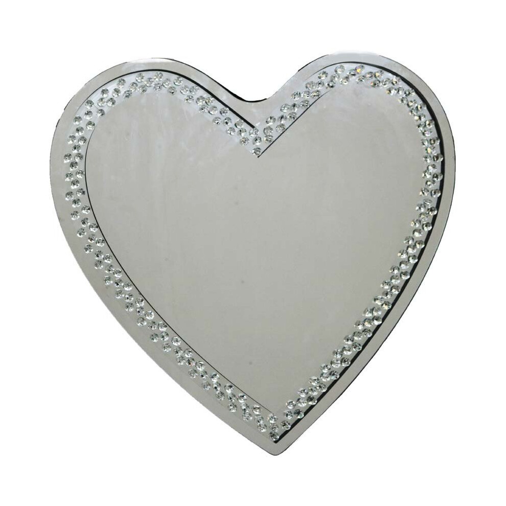 Pharmore Large Heart Shaped Silver Wall Mirror Diamond Crystals Edging 70cm