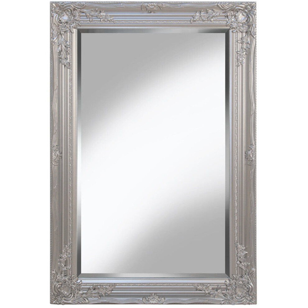 Pharmore Large Ornate Silver Wall Mirror 60cm x 90cm With Ornate Detail on Frame