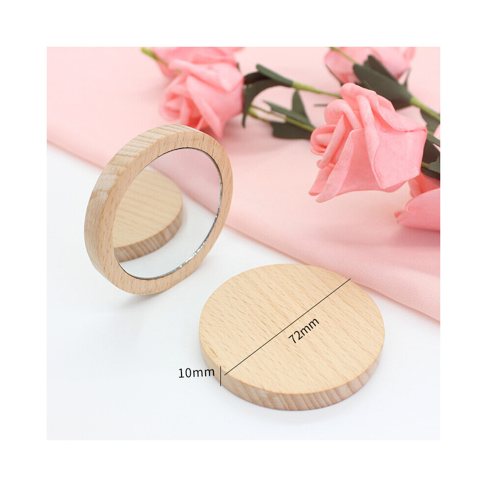 Pure Wooden Cosmetic Mirror Round Portable Mirror Makeup Mirror Student Portable Makeup Small Princess Round Mirror