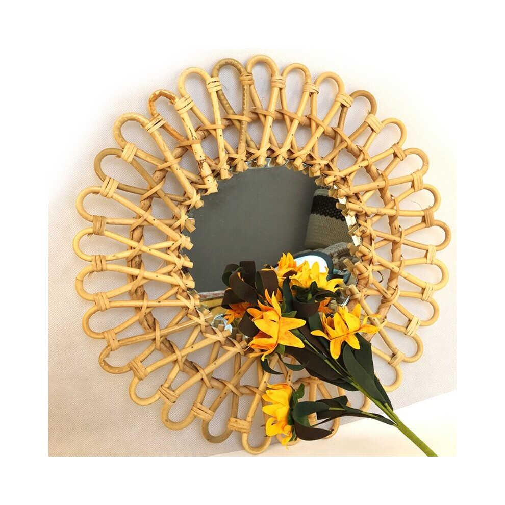 Rattan Round Makeup Mirror Nordic Rattan Bamboo Woven Decorative Mirror Wall Hanging