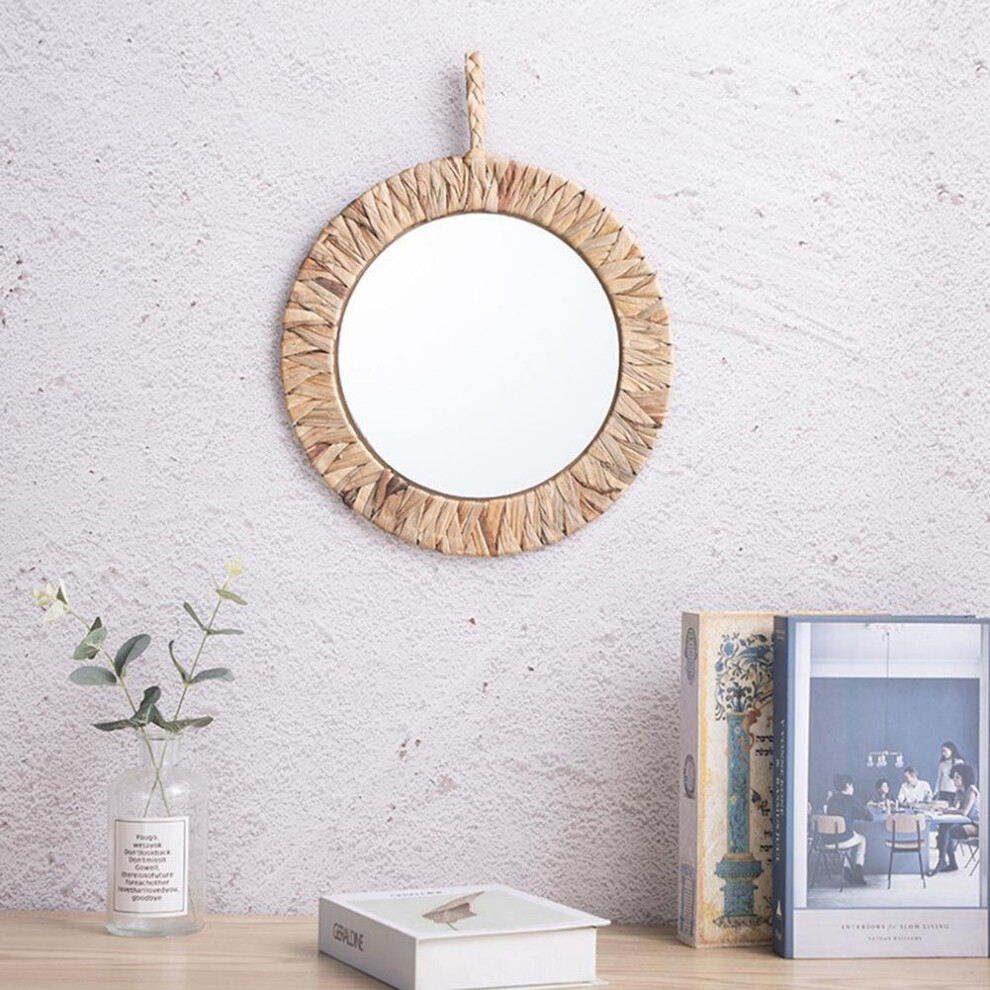 Rattan Woven Mirror Natural Wall-mounted Mirror Bedroom Decor Khaki Vintage Mirror for Bathroom - Image 2