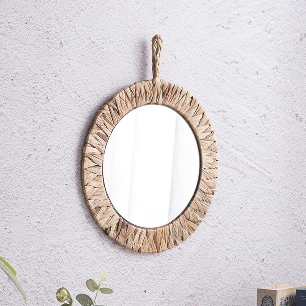 Rattan Woven Mirror Natural Wall-mounted Mirror Bedroom Decor Khaki Vintage Mirror for Bathroom - Image 3