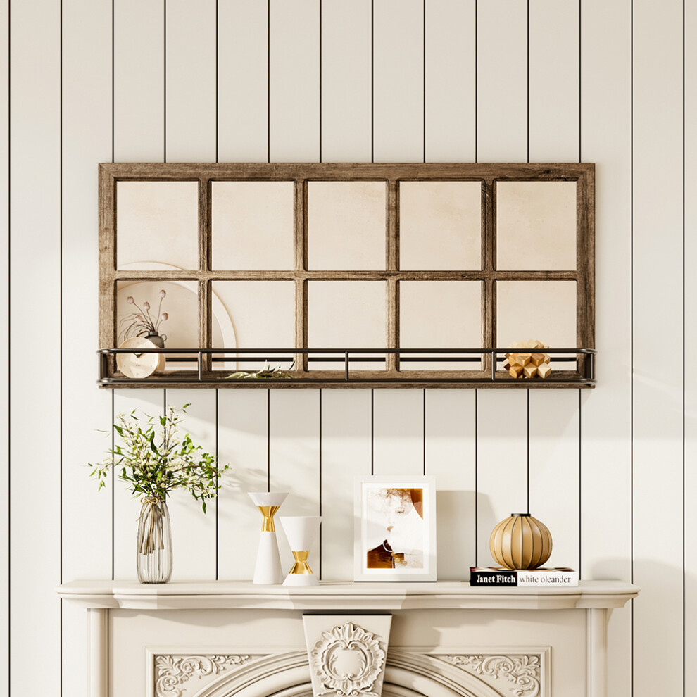 Rectangular Wood Framed Wall Mirror with Shelf Decorative Wall Mounted Mirror for Entryway Living Room 101.5cm W x 46cm H