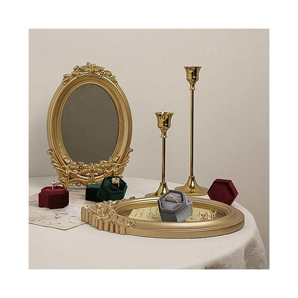 Retro Mirror Decorative Vintage Mirror Photography Prop Adornment Home Decor Mirror Desktop Ornament (Golden) - Image 2