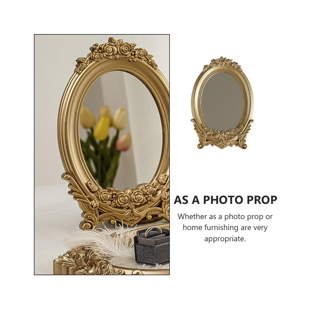 Retro Mirror Decorative Vintage Mirror Photography Prop Adornment Home Decor Mirror Desktop Ornament (Golden) - Image 3