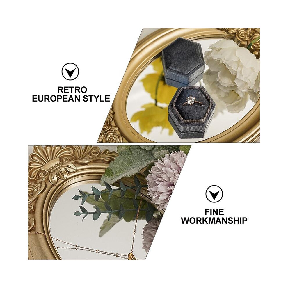 Retro Mirror Decorative Vintage Mirror Photography Prop Adornment Home Decor Mirror Desktop Ornament (Golden) - Image 5