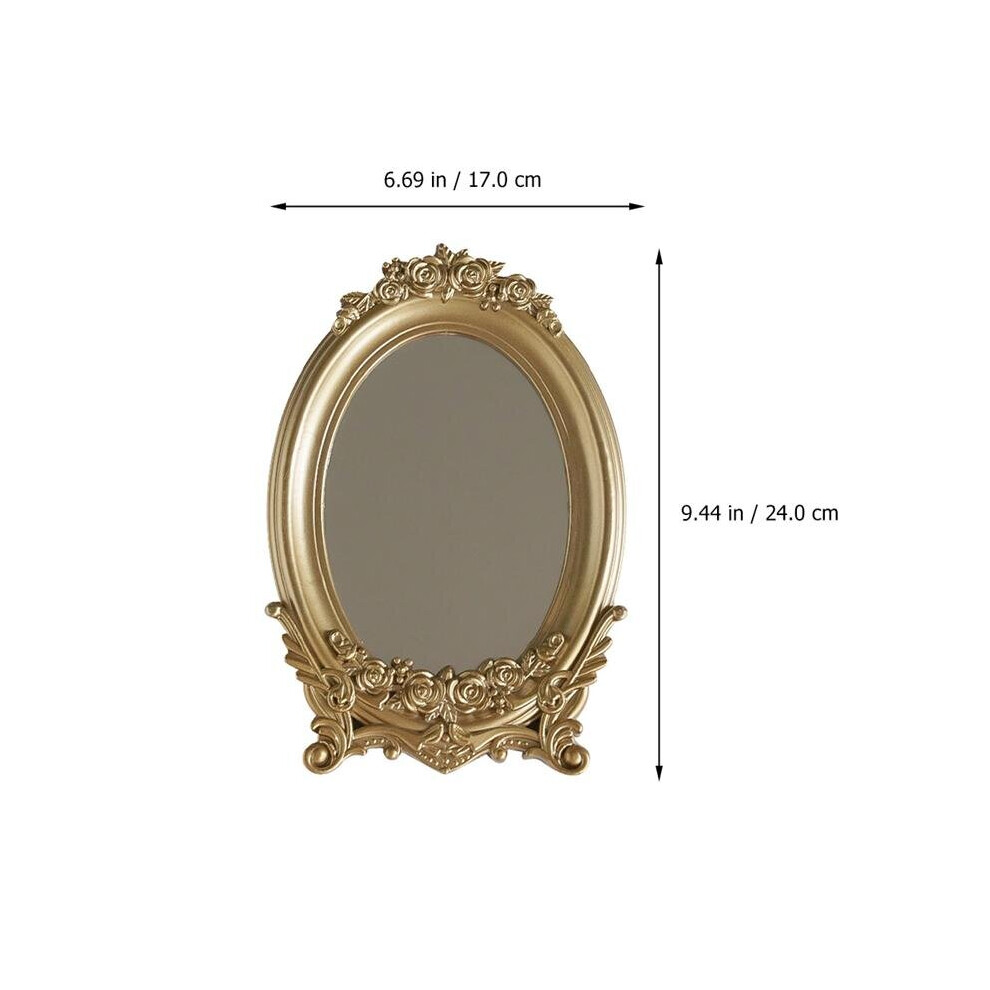 Retro Mirror Decorative Vintage Mirror Photography Prop Adornment Home Decor Mirror Desktop Ornament (Golden) - Image 6