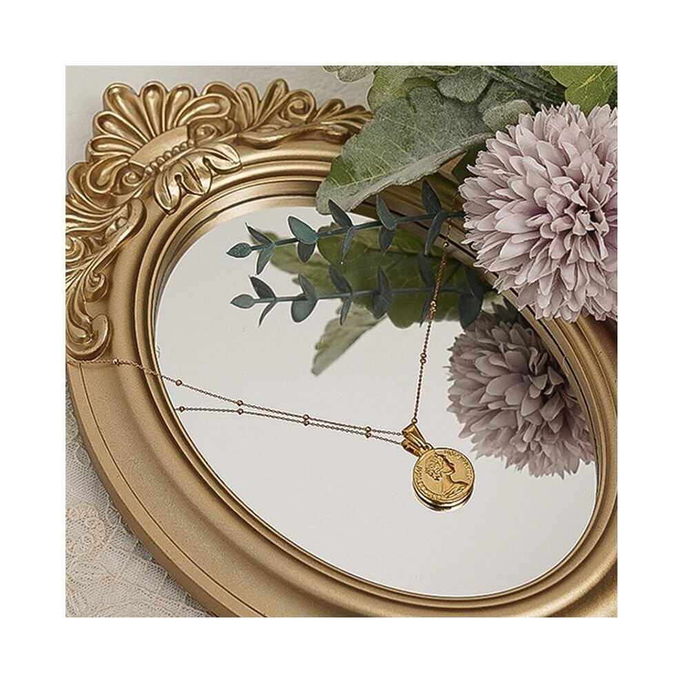 Retro Mirror Decorative Vintage Mirror Photography Prop Adornment Home Decor Mirror Desktop Ornament (Golden)