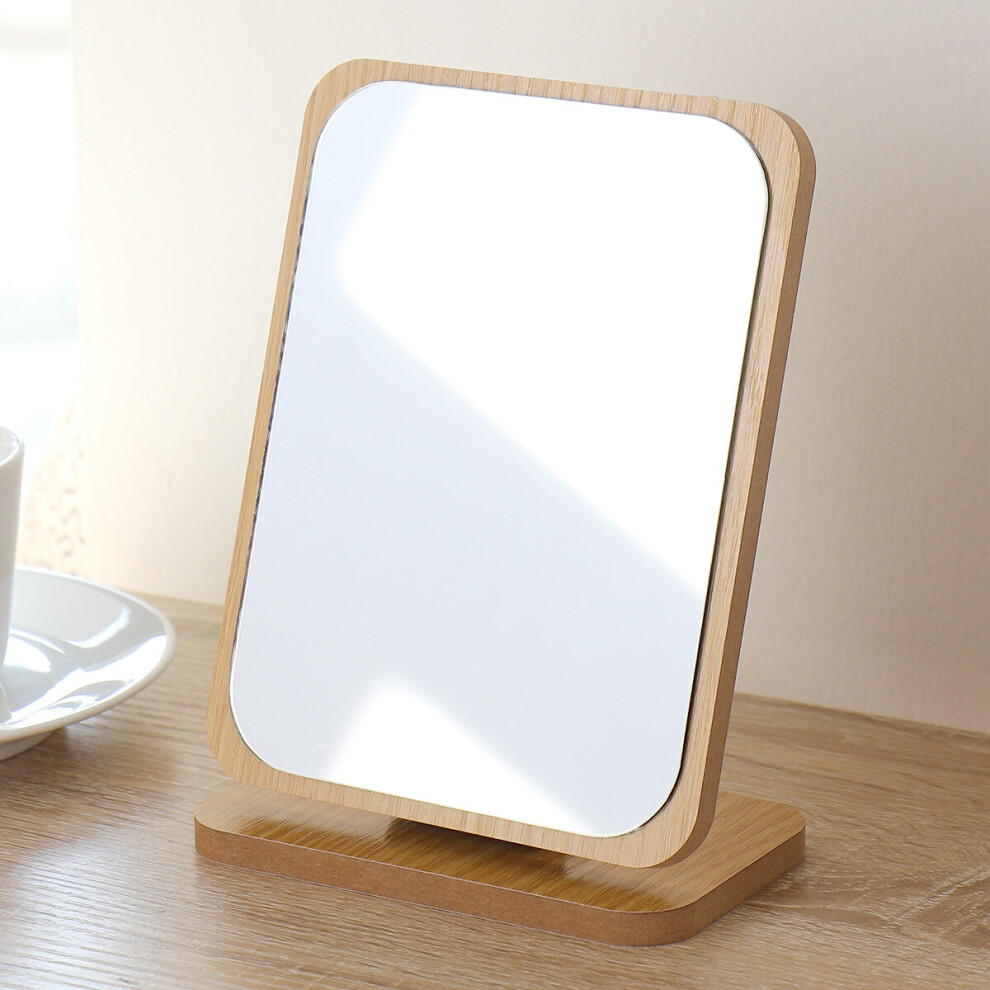Retro Wood Frame Desktop Mirror Foldable Rotatable