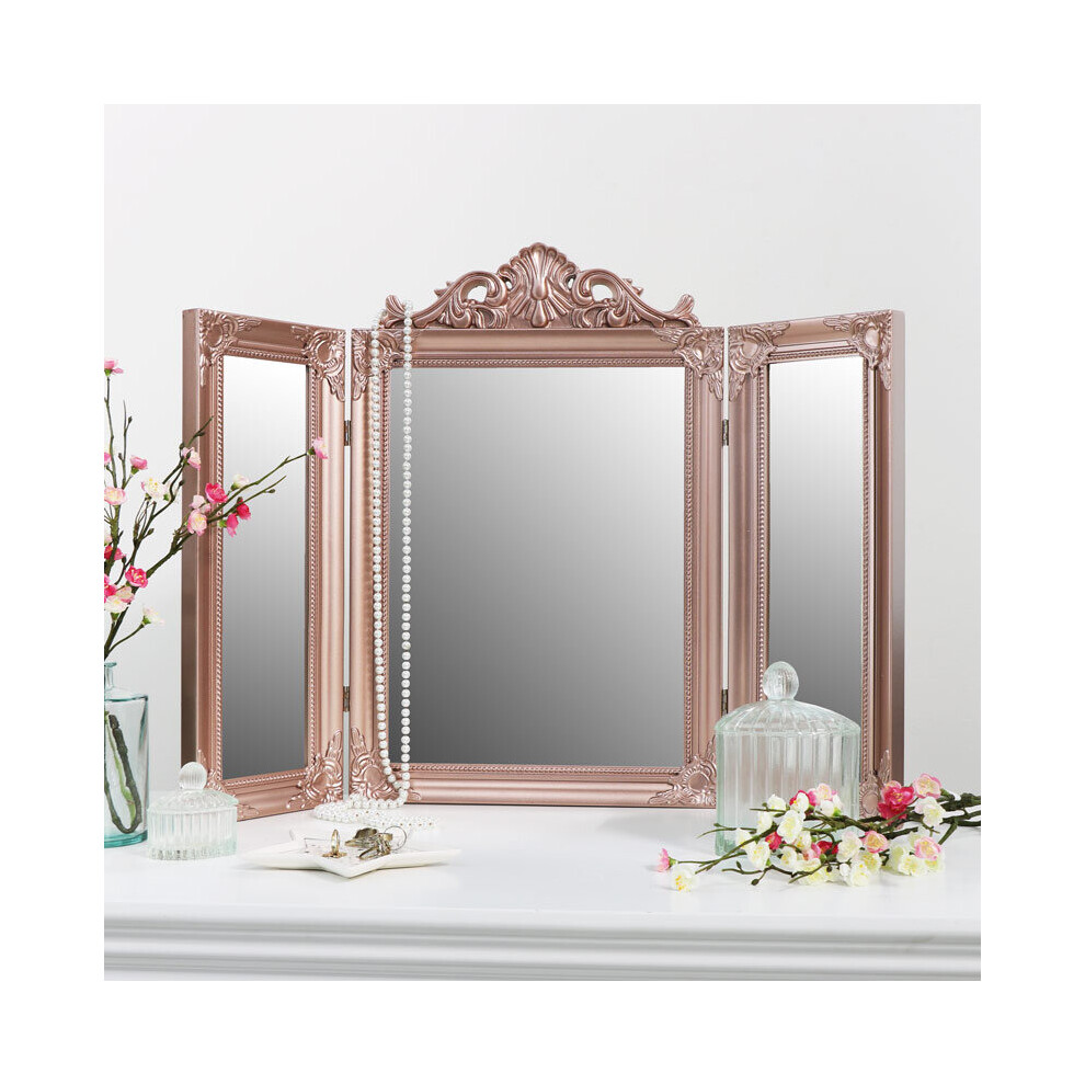 Rose Gold Pink Ornate Dressing Table Triple Mirror