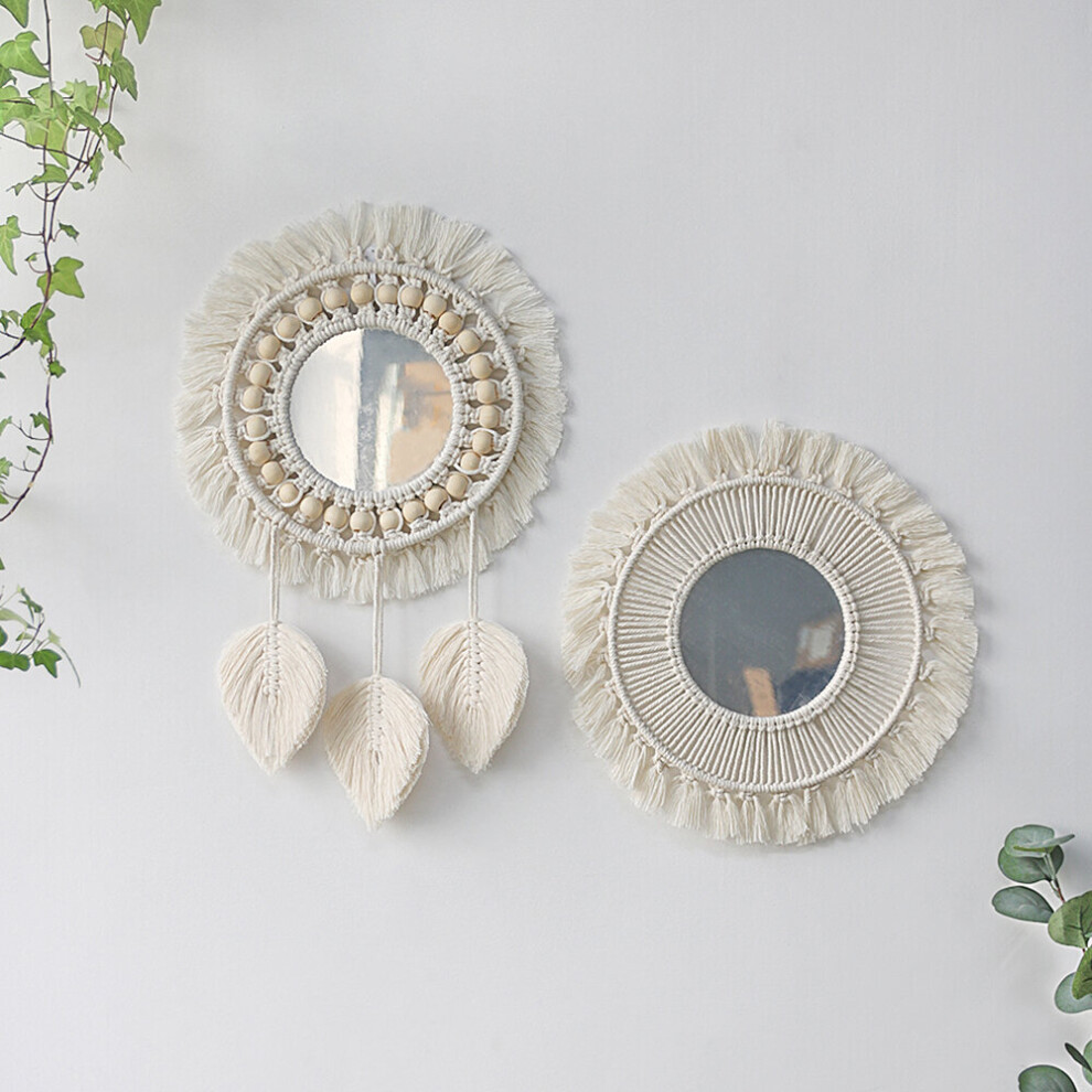 Round Mirror Wall Decor Macrame Boho Room Decor Wall Mirrors for Living Room Bedroom Decoration Mirror Bathroom Home Decoration - Image 2