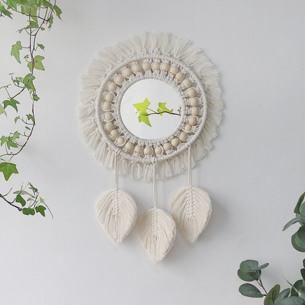 Round Mirror Wall Decor Macrame Boho Room Decor Wall Mirrors for Living Room Bedroom Decoration Mirror Bathroom Home Decoration