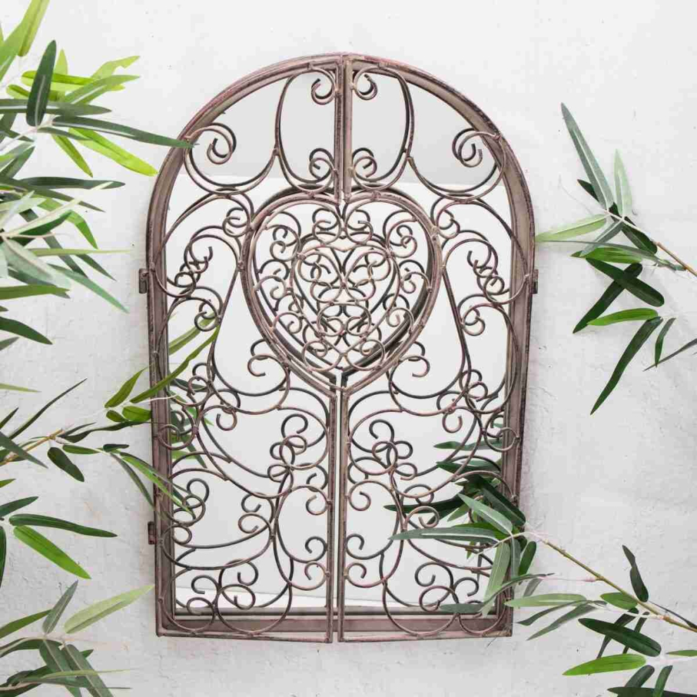 Rustic Metal Arched Wall Mirror French Shutter Heart Window
