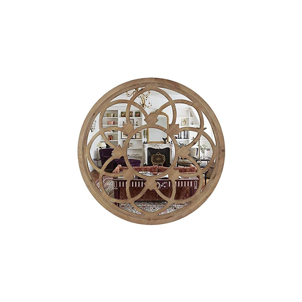 Rustic Round Decorative Large Wall Mirror 30 with Wood Frame for Living Room Bedroom Kitchen Entryway Wall Decor, Sunflower
