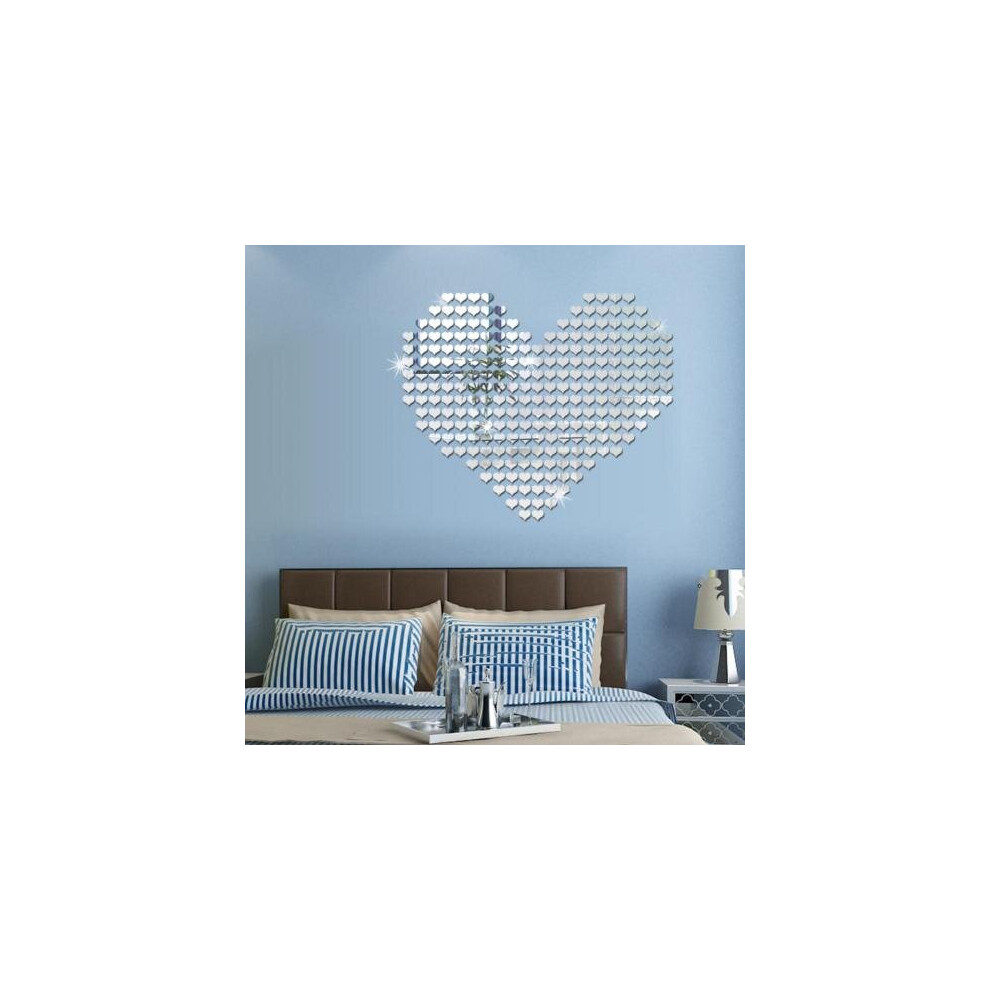 SALES??100Pcs 3D Love Mirror Effect Heart Shaped Wall Sticker Decal Home Decor Art DIY
