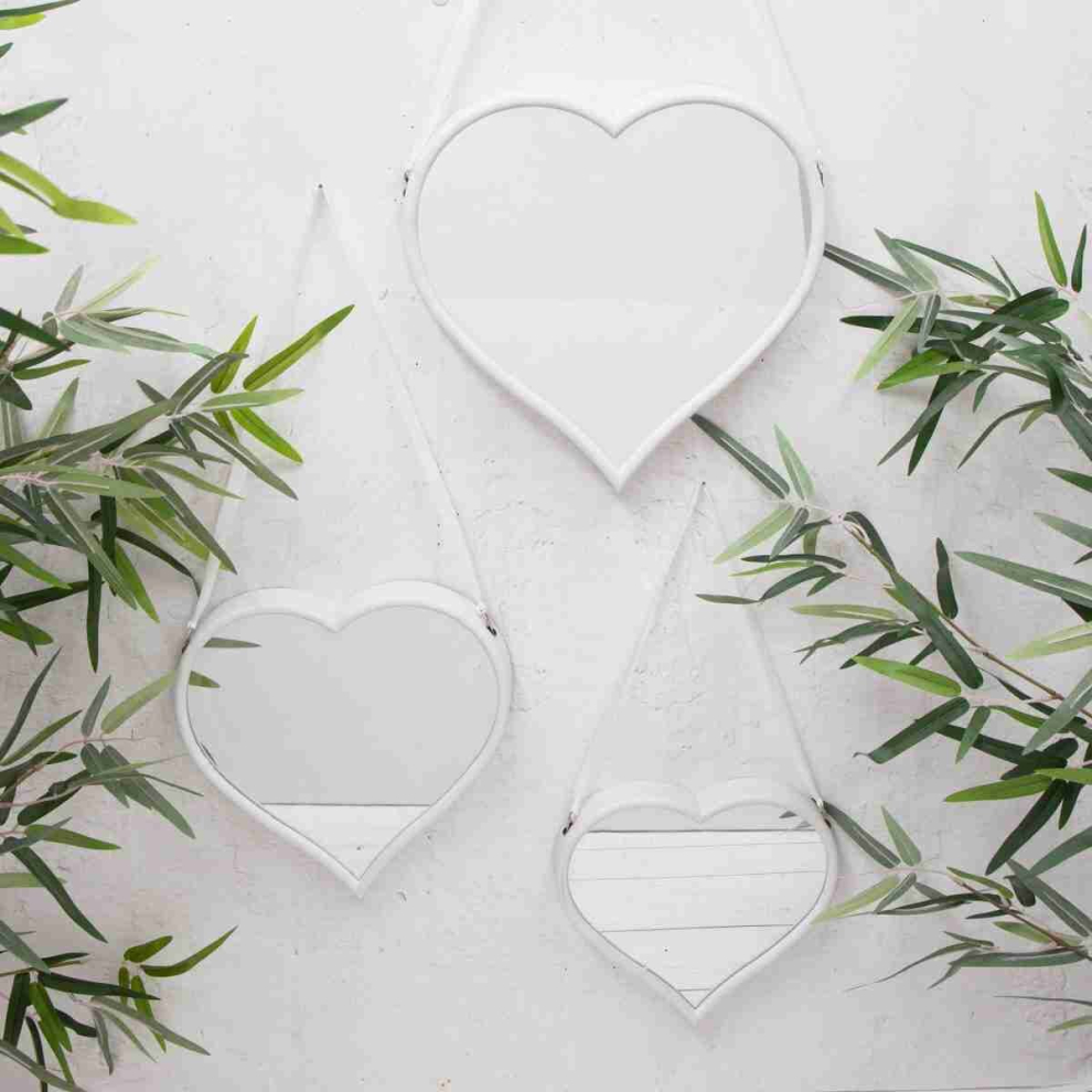 Set 3 White Heart Mirrors Glass Modern Multi Wall Hanging