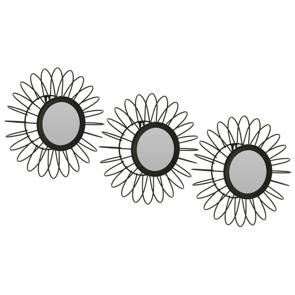Set of 3 Black Metal Accent Mirrors Round Wall Hanging Mirrors 3D Design Frame