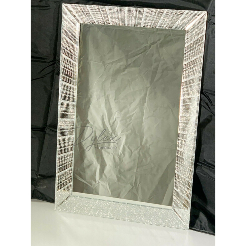 Silver glitter frame wall mirror girls room bling glitter wall mirror 40x60cm