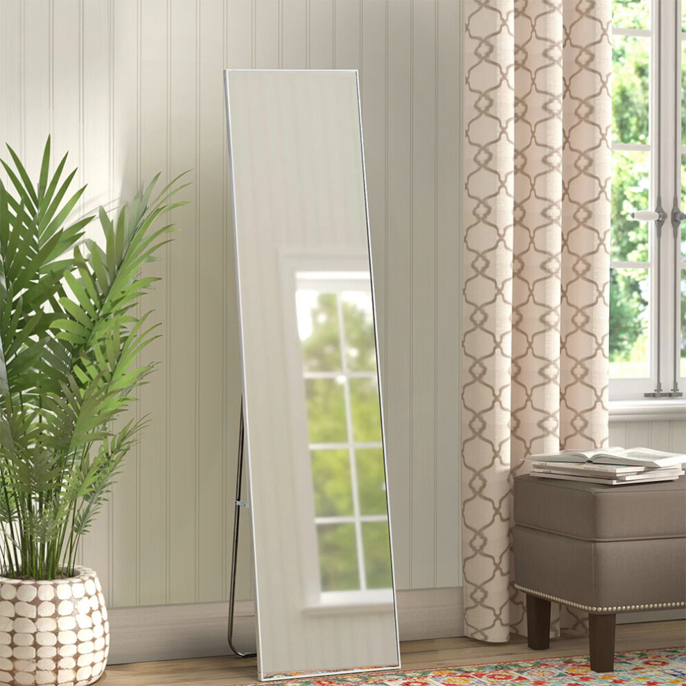 (Silvery White) Modern Slim Frame Full Length Mirror