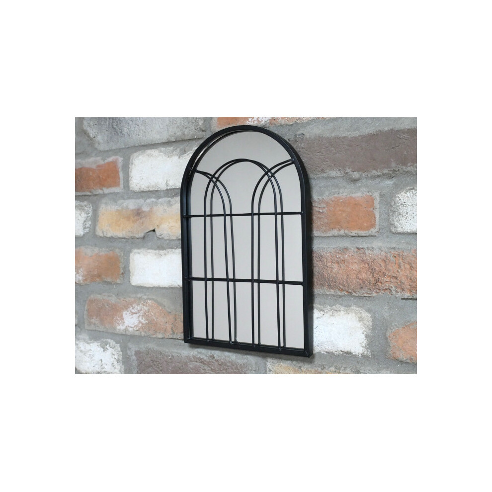 Small Black Wall Mirror Metal Arched Window Vintage Home / Garden 30cm