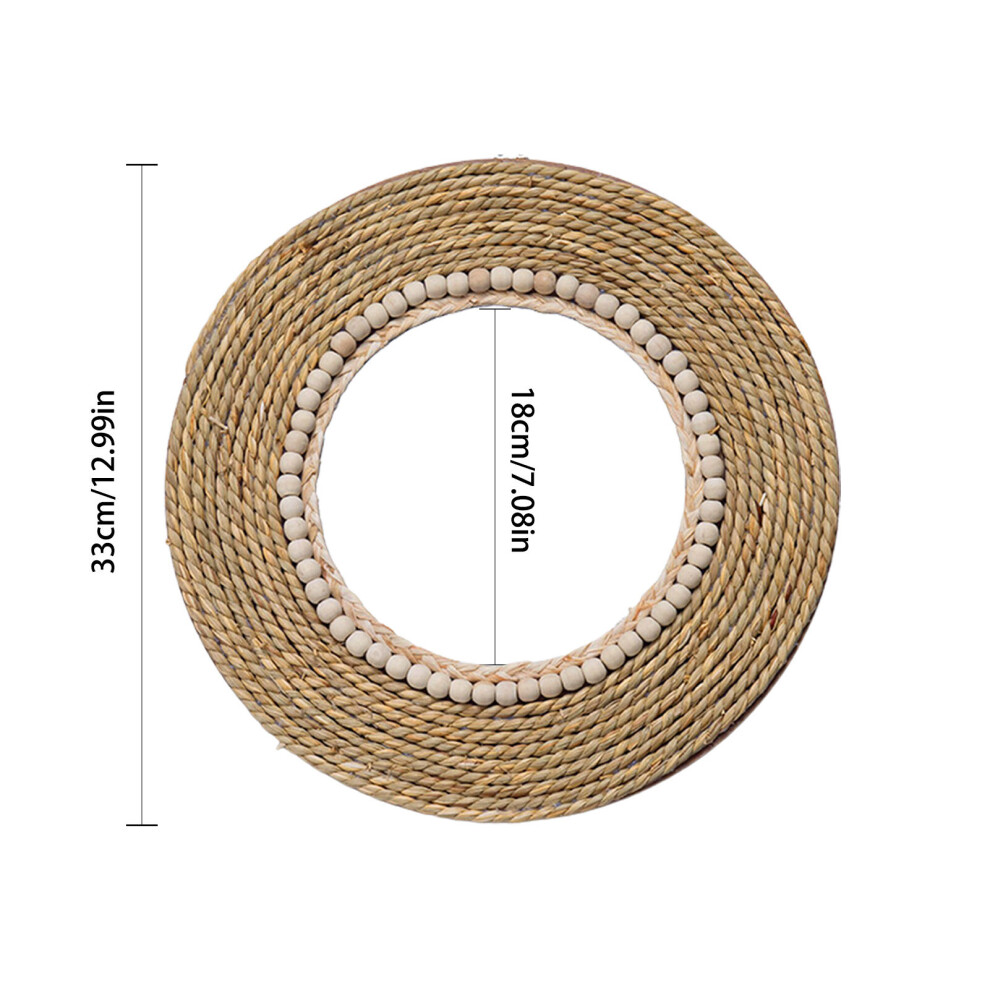 Straw Rope Decorative Hanging Mirror Woven Straw Mirror Moroccan Wood Beads Hanging Makeup Mirrors Wall Ornaments Home Decor