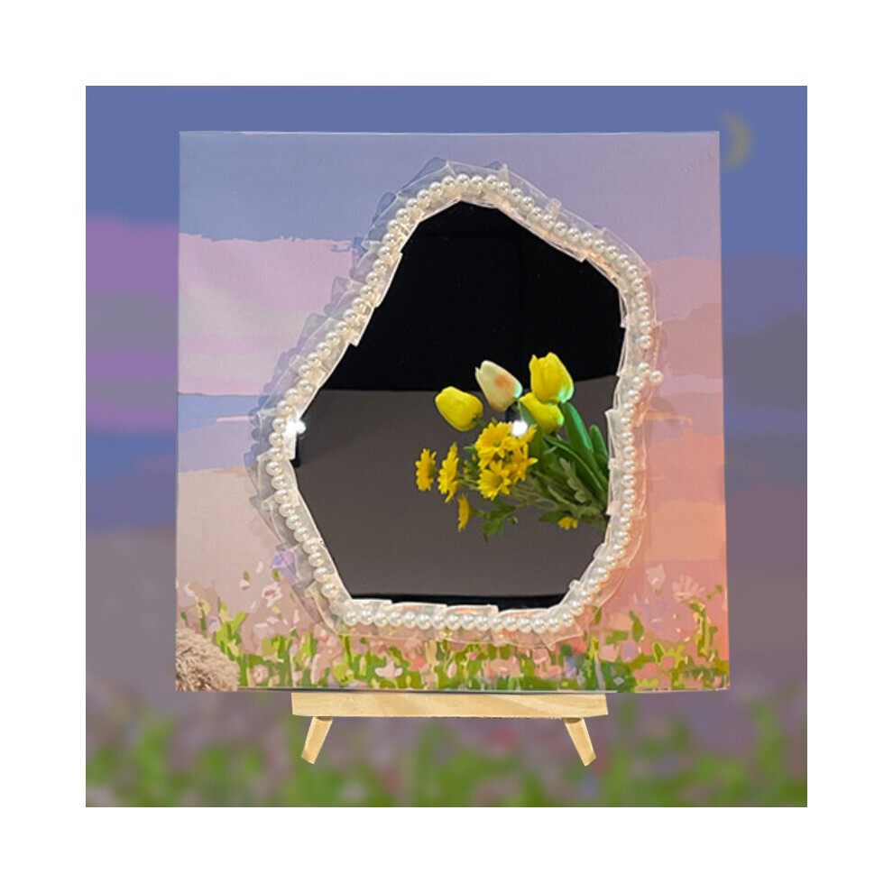 Style Painting Mirror Acrylic Irregular Mirror Stand With Wood Holder Girl Bedroom Home Decor