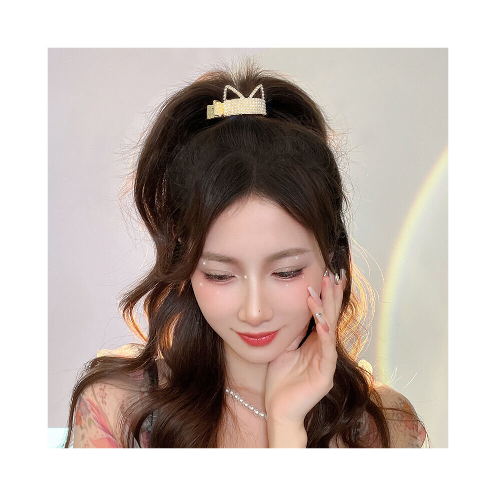 Summer ponytail grab clip cat ear flash drill hairpin female temperament back head fixed clip small grab clip headgear