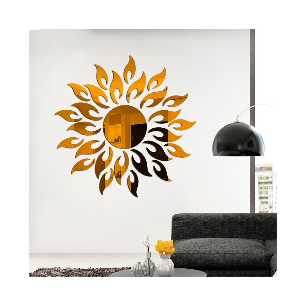 Sun Mirror Wall Sticker DIY Sun Flower Self Adhesive 3D Wall Decal Removable Mural Wallpaper for TV Background Art Home Decor
