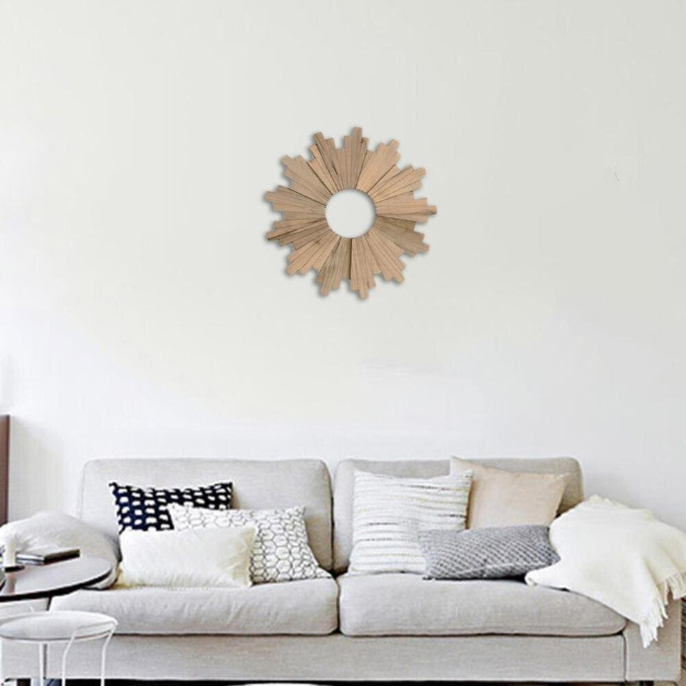 Sun Ring Wooden Mirror Frame Pendant Background Corridor Porch Ornament Mirror Wall Hanging Round Mirror Frame Home Decor - Image 3