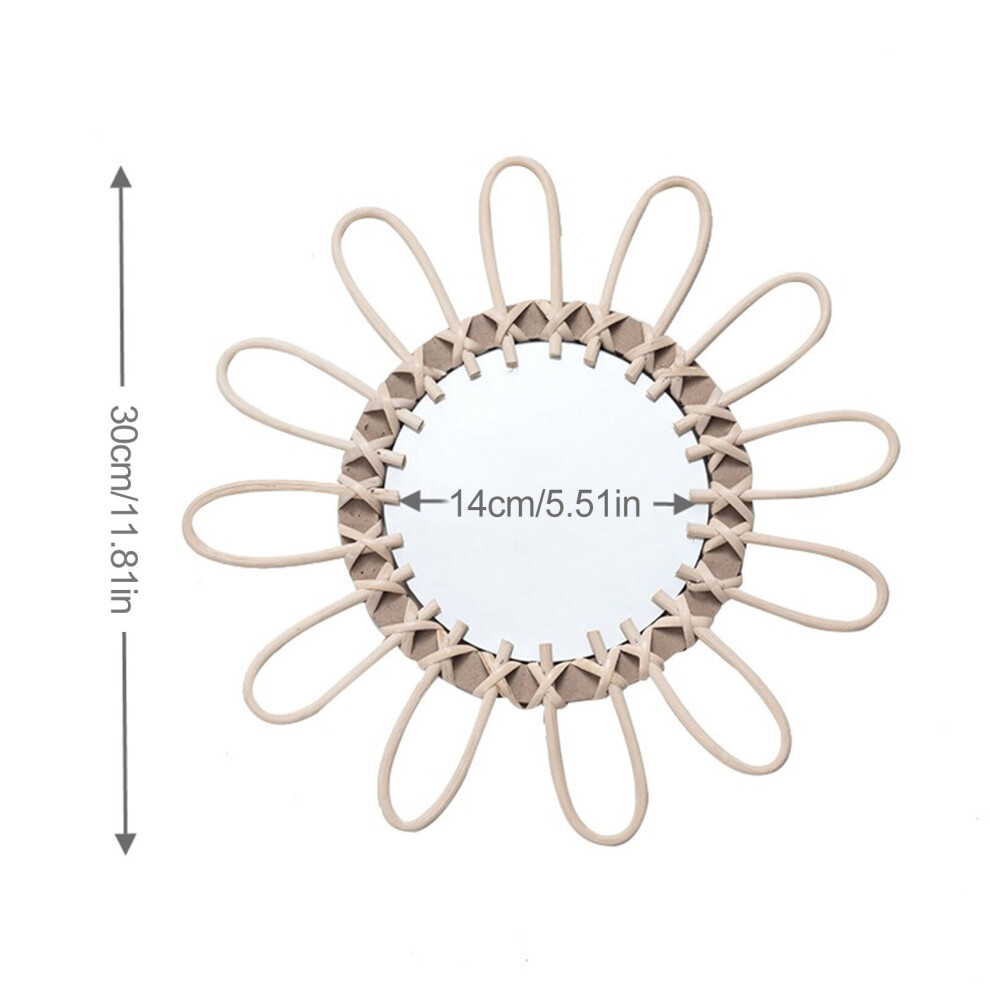 Sun Shape Decorative Mirror Rattan Innovative Art Decoration Round Makeup Mirror Dressing Bathroom Wall Hanging Mirror
