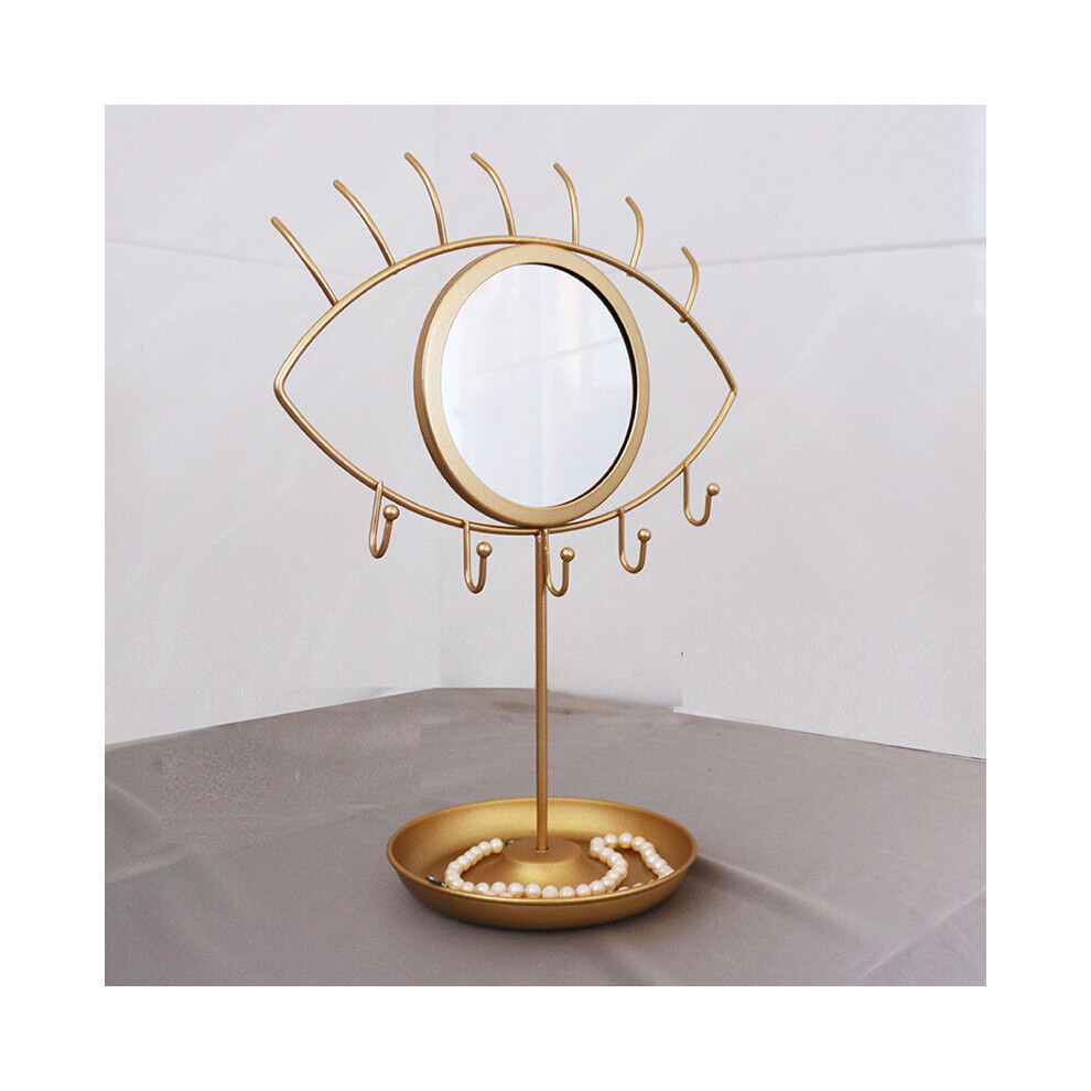 Tabletop Makeup Mirror with Jewelry Storage Base, Vintage Mirror Golden Wrought Iron Eye Mirror Bathroom Bedroom Dressing Mirror - Image 2