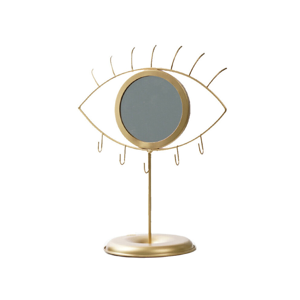 Tabletop Makeup Mirror with Jewelry Storage Base, Vintage Mirror Golden Wrought Iron Eye Mirror Bathroom Bedroom Dressing Mirror